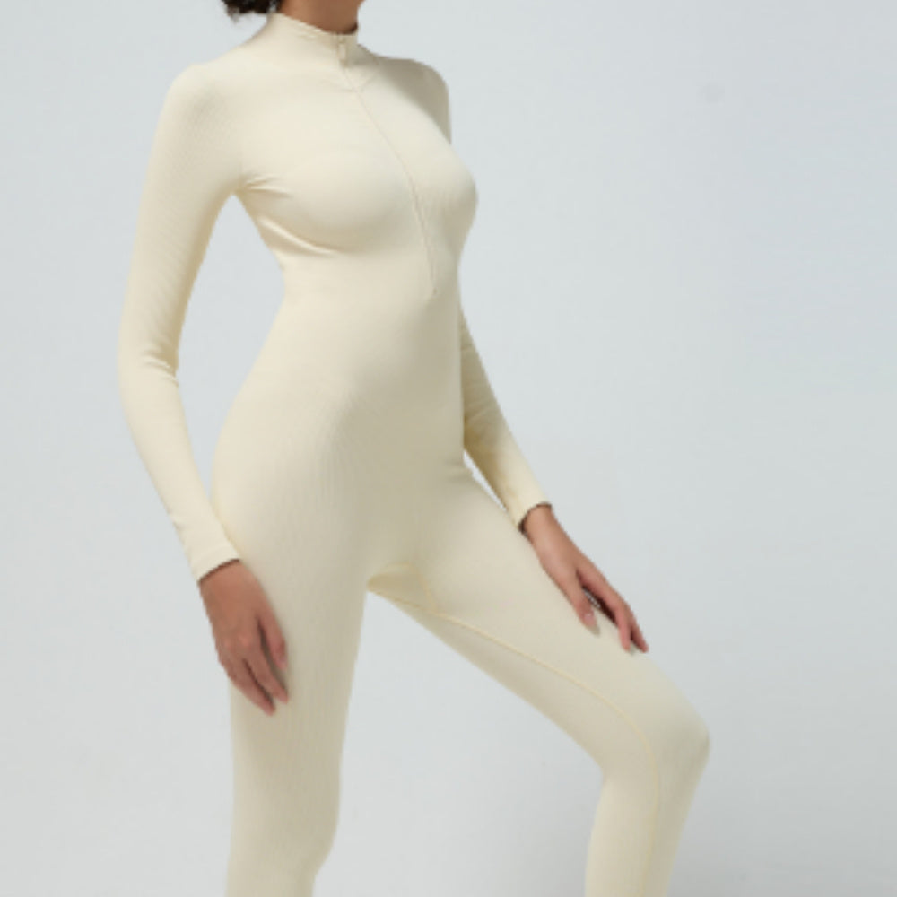 Women Minimalist Zip-Up Long Sleeve Jumpsuit | Elithia