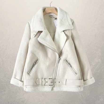 Side view of Women Faux Leather Motorcycle Jacket | Arizah