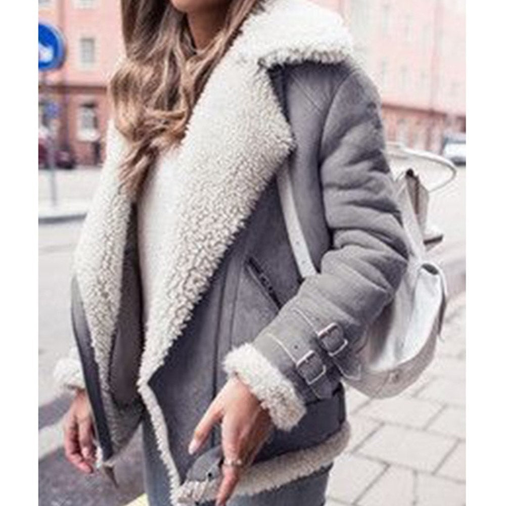 Side view of green fleece-lined aviator jacket for women