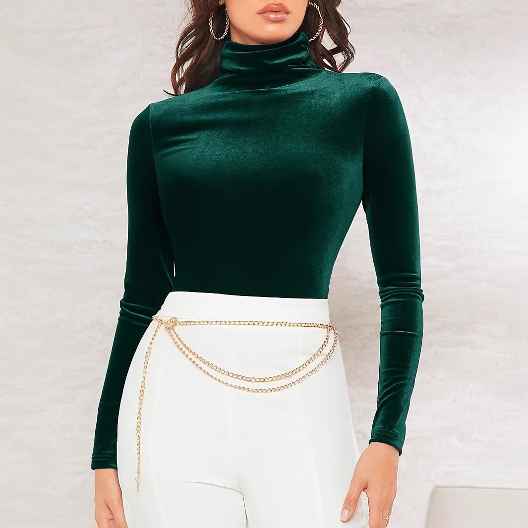 Women Velvet Long Sleeve Turtleneck Top | Clarion