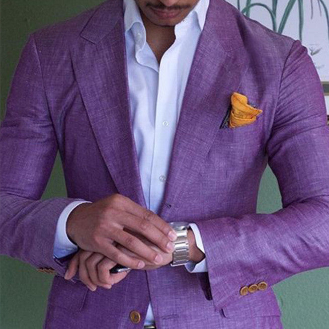 Rear and side view of men's purple formal blazer