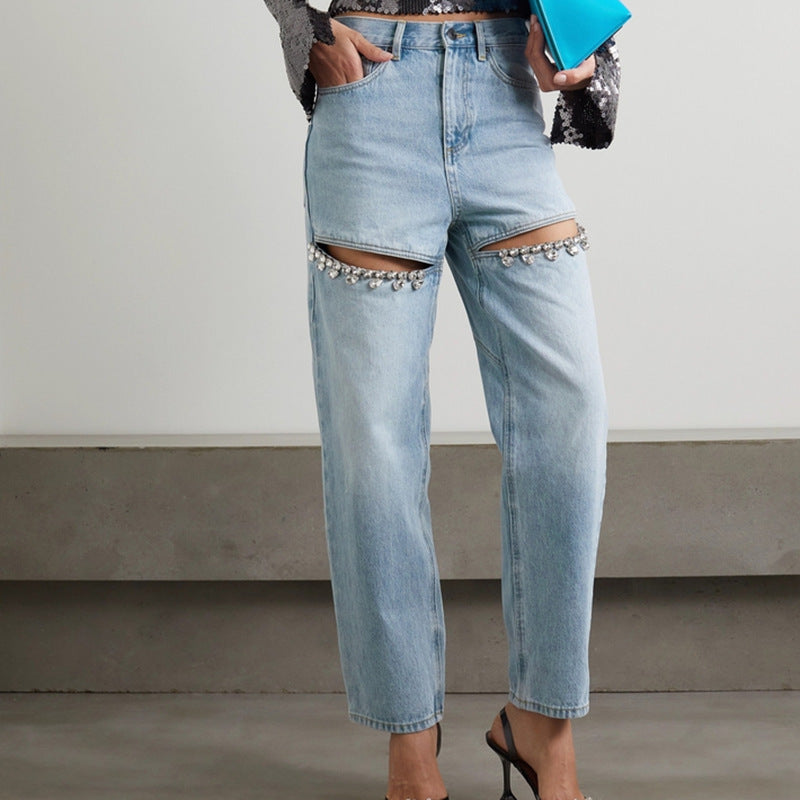 Women Crystal-Cutout Straight Leg Jeans | Inella