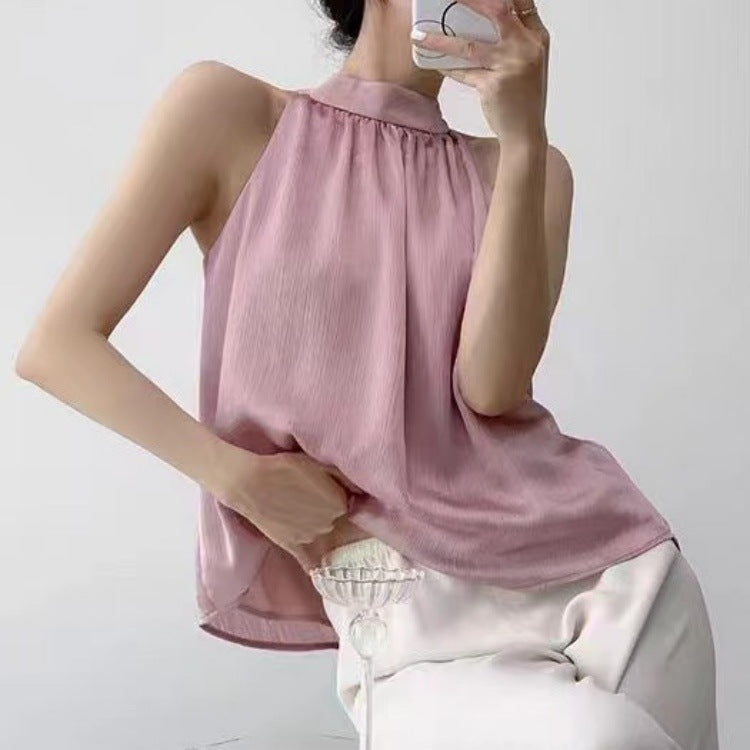 Back view halter top beige