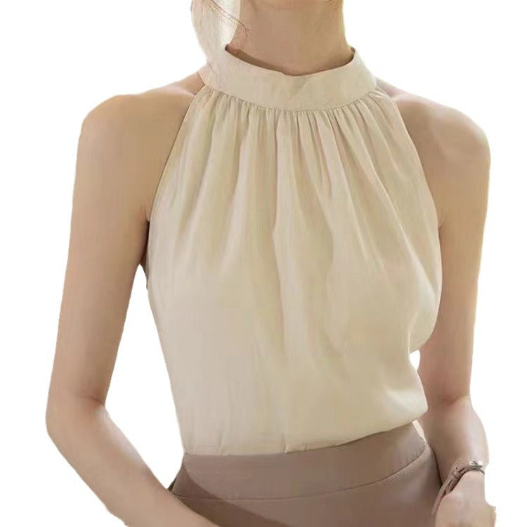 Halter neck off-shoulder top beige