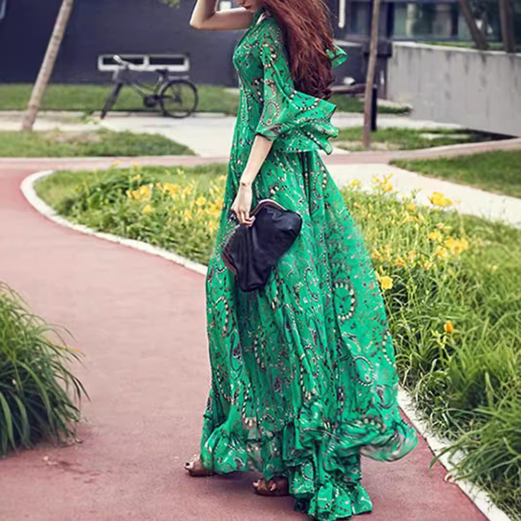 Back view of Women Boho Chiffon Kaftan Dress | Celestria
