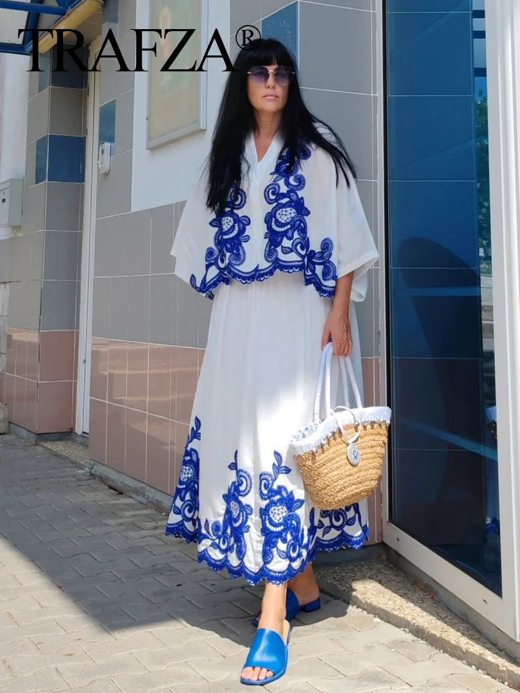 Back view of Women Embroidered Two-Piece Summer Set | Eira