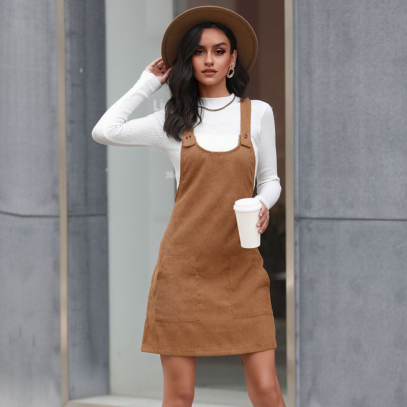 Women Corduroy Suspender Mini Dress | Genavieve