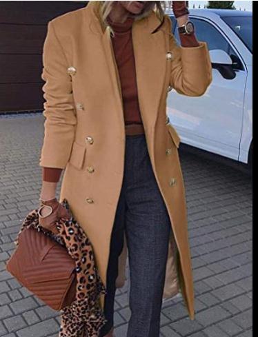 Long camel blazer coat for women