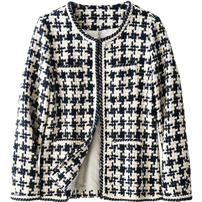 Back view of tweed houndstooth jacket