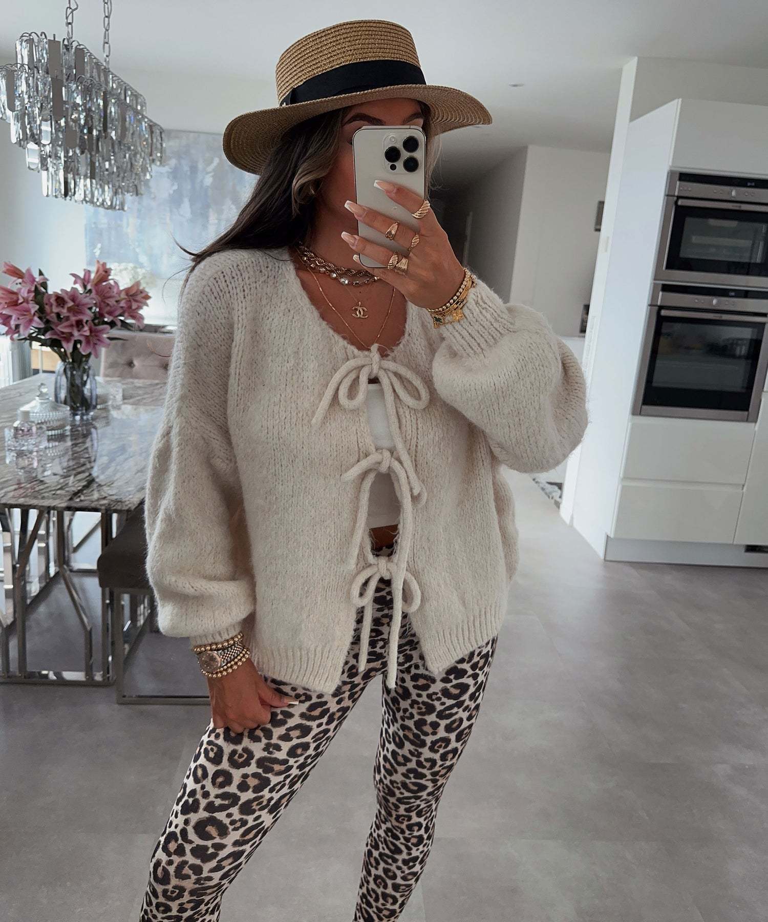 Women Lace-Up Bow Knit Cardigan | Jireh
